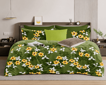 Green Floral Cotton Bedsheet Set | Premium Double Bedsheet | Bedzzy