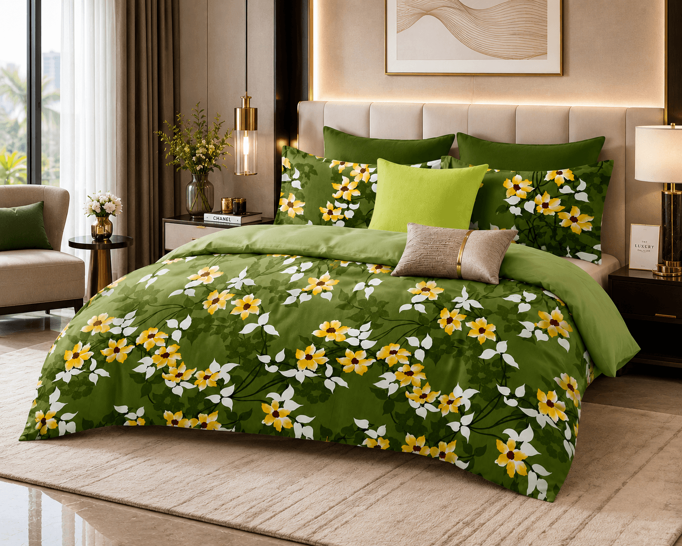 Green Floral Cotton Bedsheet Set | Premium Double Bedsheet | Bedzzy