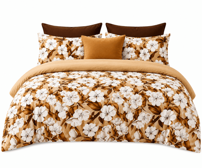 Bedzzy Premium Cotton Floral Bedsheet Set – Golden Blossom Luxury Design | Soft & Breathable Double Bedsheet