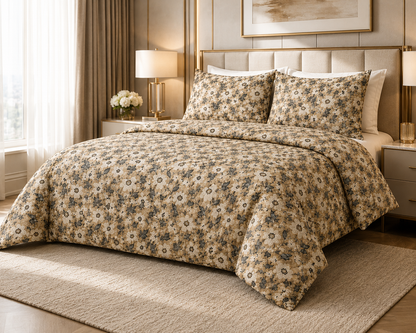 Premium Beige Floral Cotton Bedsheet Set | Soft & Comfortable Double Bedsheet | Bedzzy