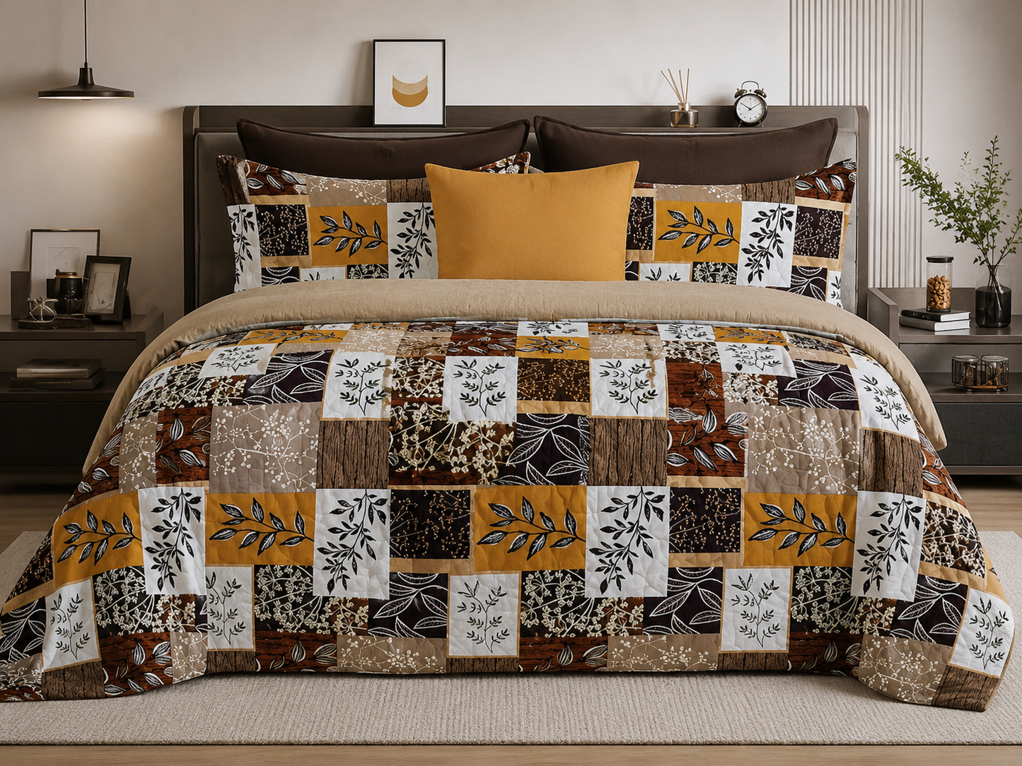 Premium Patchwork Cotton Bedsheet Set | Rustic Multi-Color Design | Bedzzy