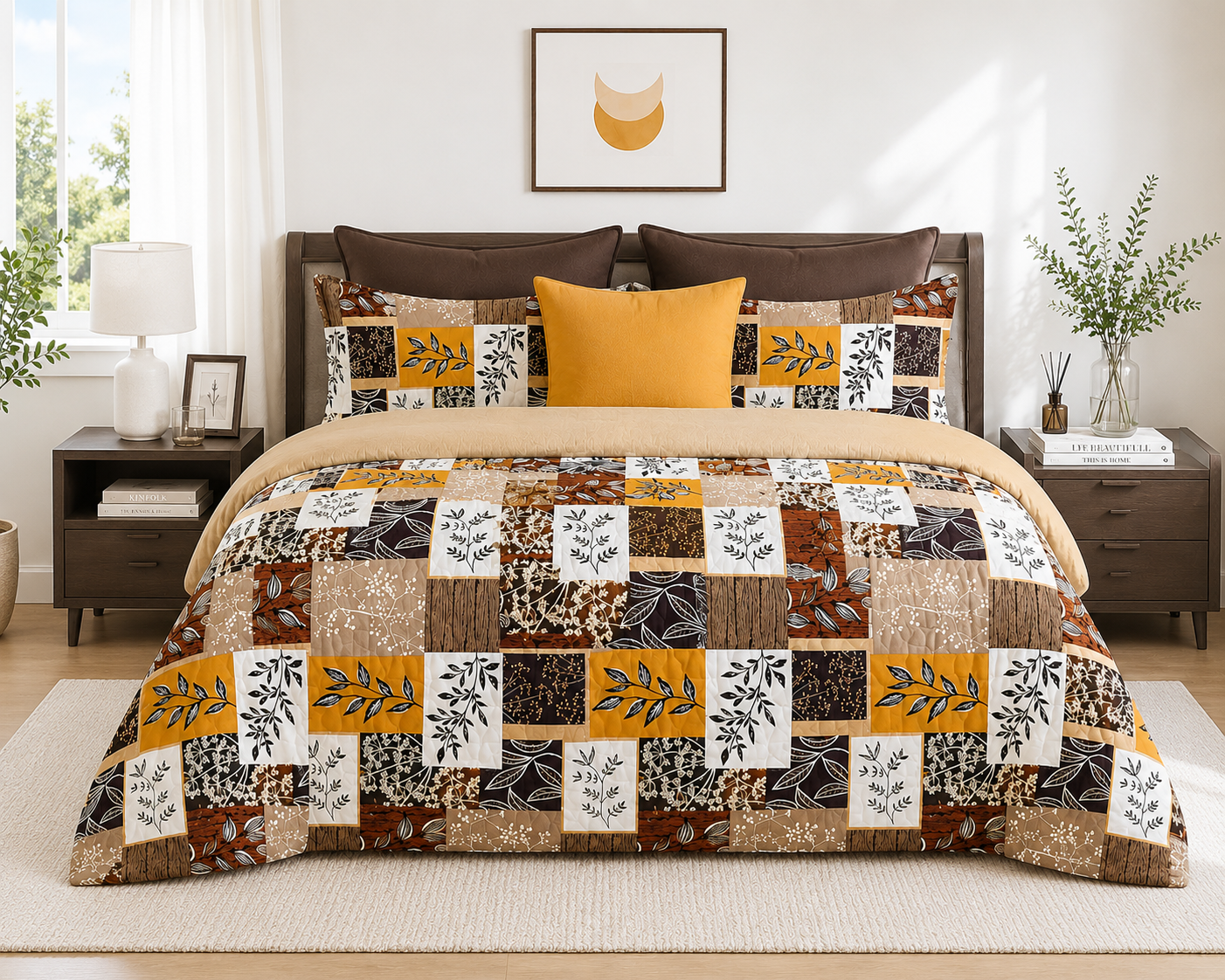Premium Patchwork Cotton Bedsheet Set | Rustic Multi-Color Design | Bedzzy