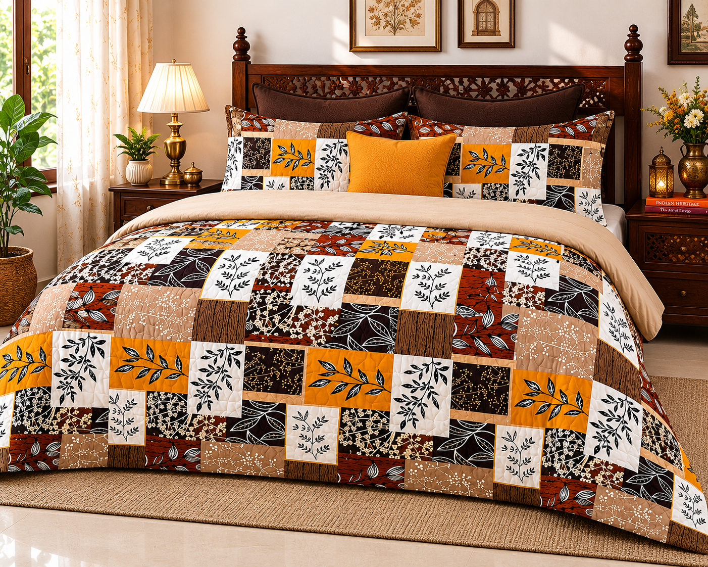 Premium Patchwork Cotton Bedsheet Set | Rustic Multi-Color Design | Bedzzy