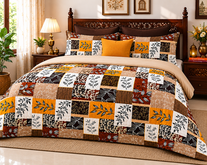 Premium Patchwork Cotton Bedsheet Set | Rustic Multi-Color Design | Bedzzy