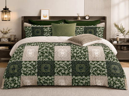 Premium Green Cotton Bedsheet Set | Heritage Mosaic Design | Bedzzy