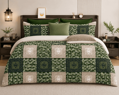 Premium Green Cotton Bedsheet Set | Heritage Mosaic Design | Bedzzy