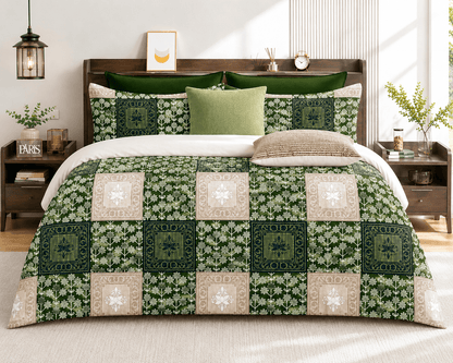 Premium Green Cotton Bedsheet Set | Heritage Mosaic Design | Bedzzy