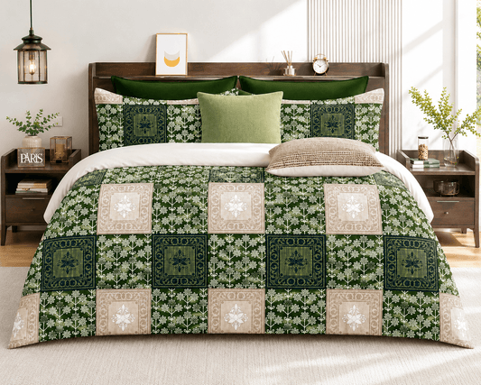 Premium Green Cotton Bedsheet Set | Heritage Mosaic Design | Bedzzy