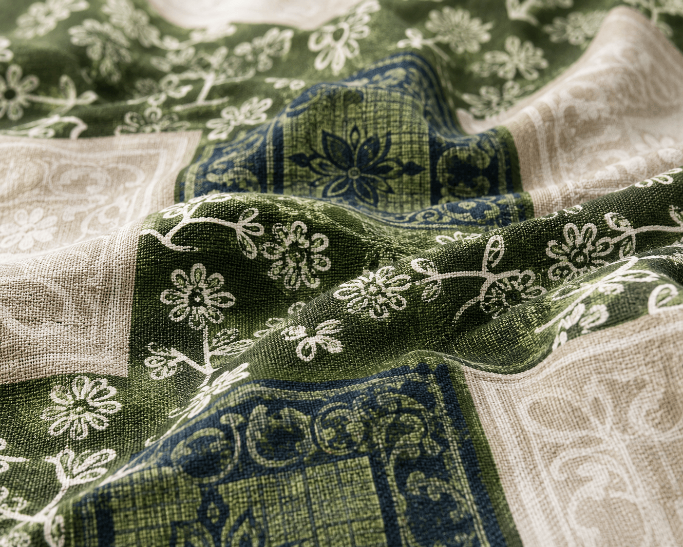 Premium Green Cotton Bedsheet Set | Heritage Mosaic Design | Bedzzy