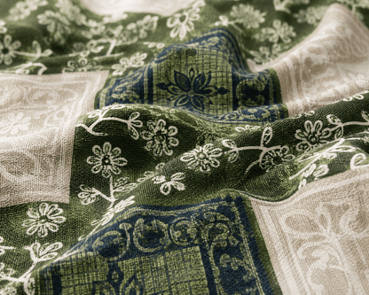 Premium Green Cotton Bedsheet Set | Heritage Mosaic Design | Bedzzy