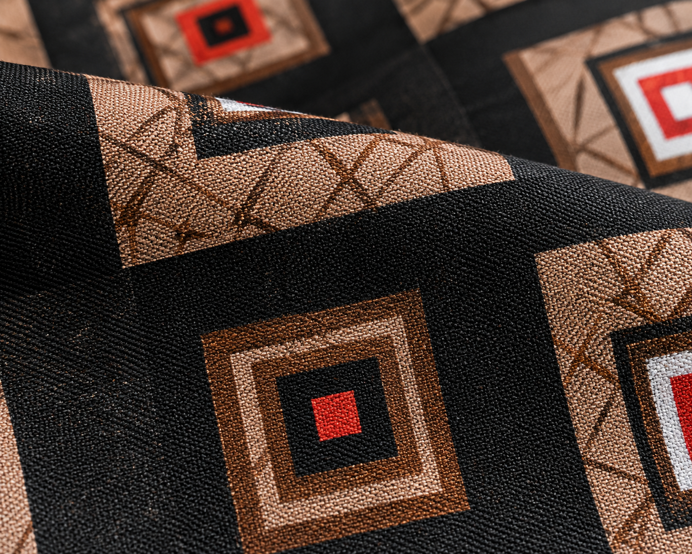 Bedzzy Premium Cotton Geometric Bedsheet Set – Modern Black & Brown Square Pattern | Luxury Double Bedsheet