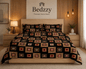 Bedzzy Premium Cotton Geometric Bedsheet Set – Modern Black & Brown Square Pattern | Luxury Double Bedsheet