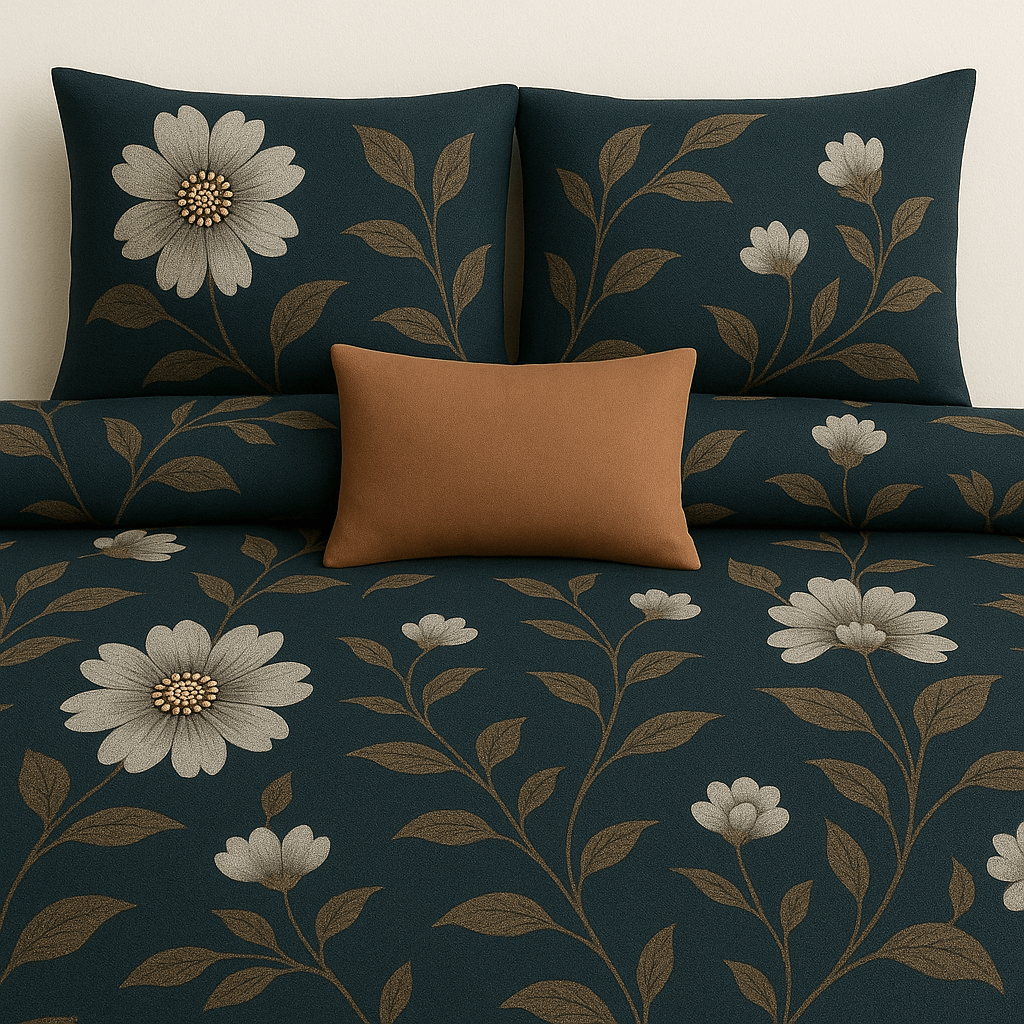 Premium Cotton Floral Double bed Bedsheet with 2 Pillow Covers – Navy Blue