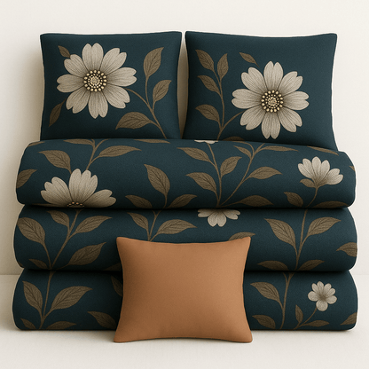 Premium Cotton Floral Double bed Bedsheet with 2 Pillow Covers – Navy Blue
