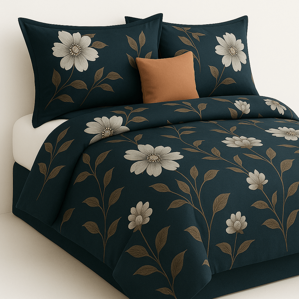 Premium Cotton Floral Double bed Bedsheet with 2 Pillow Covers – Navy Blue