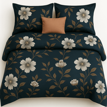 Premium Cotton Floral Double bed Bedsheet with 2 Pillow Covers – Navy Blue