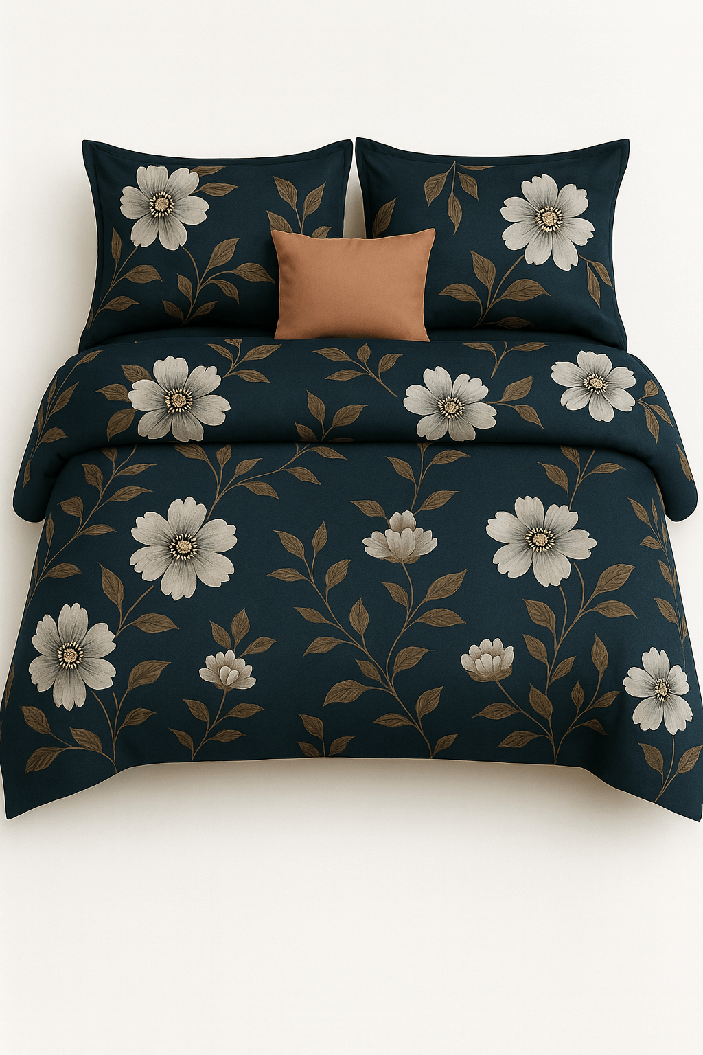 Premium Cotton Floral Double bed Bedsheet with 2 Pillow Covers – Navy Blue