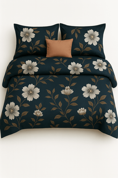 Premium Cotton Floral Double bed Bedsheet with 2 Pillow Covers – Navy Blue