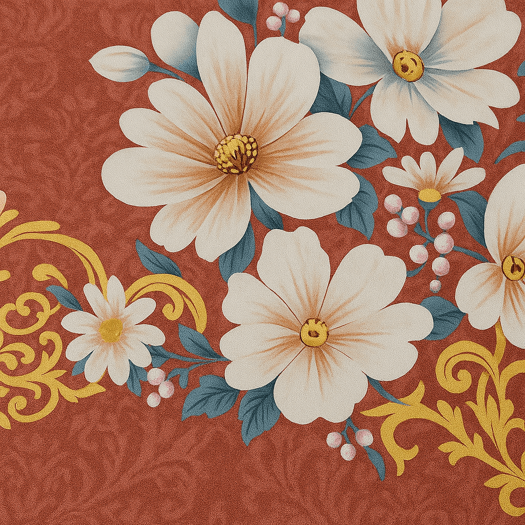 Premium Cotton Floral Double bed Bedsheet with 2 Pillow Covers – Rust Red & Golden Design