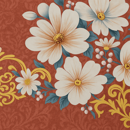 Premium Cotton Floral Double bed Bedsheet with 2 Pillow Covers – Rust Red & Golden Design