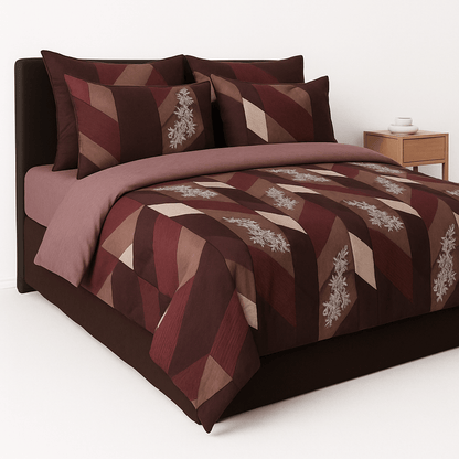 Premium 3D Maroon & Brown Geometric Bedsheet Set with pillow cover – Luxury Cotton Double Bed Set