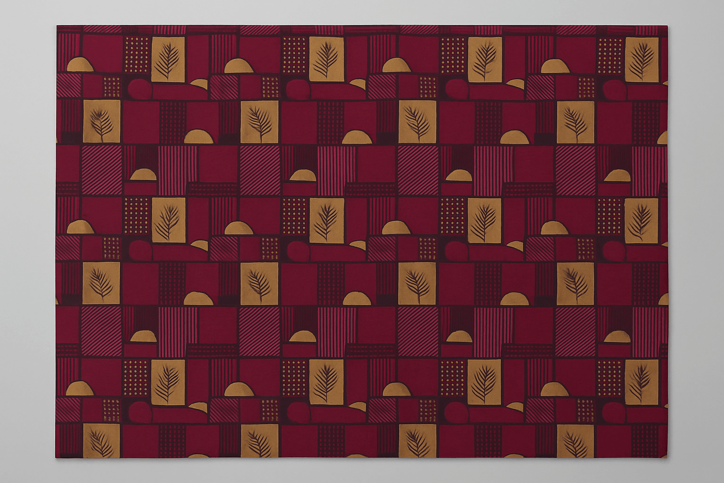 Premium Maroon & Mustard Geometric Print Cotton Bedsheet Set (90x100 Inch) with 2 Pillow Covers