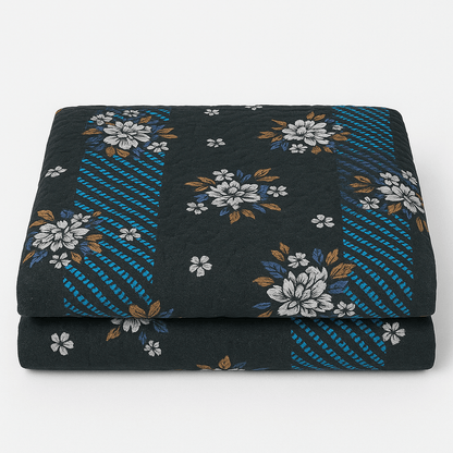 Luxury Black & Blue Floral 3D Cotton Bedsheet Set – Premium Double Bed Sheet with Pillow Covers