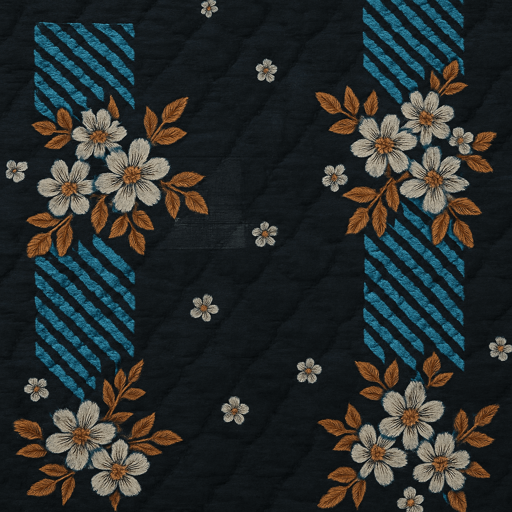 Luxury Black & Blue Floral 3D Cotton Bedsheet Set – Premium Double Bed Sheet with Pillow Covers