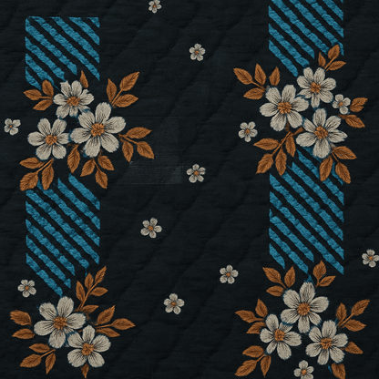 Luxury Black & Blue Floral 3D Cotton Bedsheet Set – Premium Double Bed Sheet with Pillow Covers