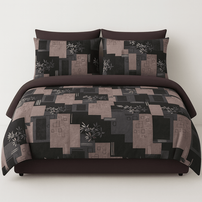 Premium Black & Grey Geometric Cotton Bedsheet Set – Modern Double Bed Sheet with Pillow Covers