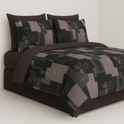 Premium Black & Grey Geometric Cotton Bedsheet Set – Modern Double Bed Sheet with Pillow Covers
