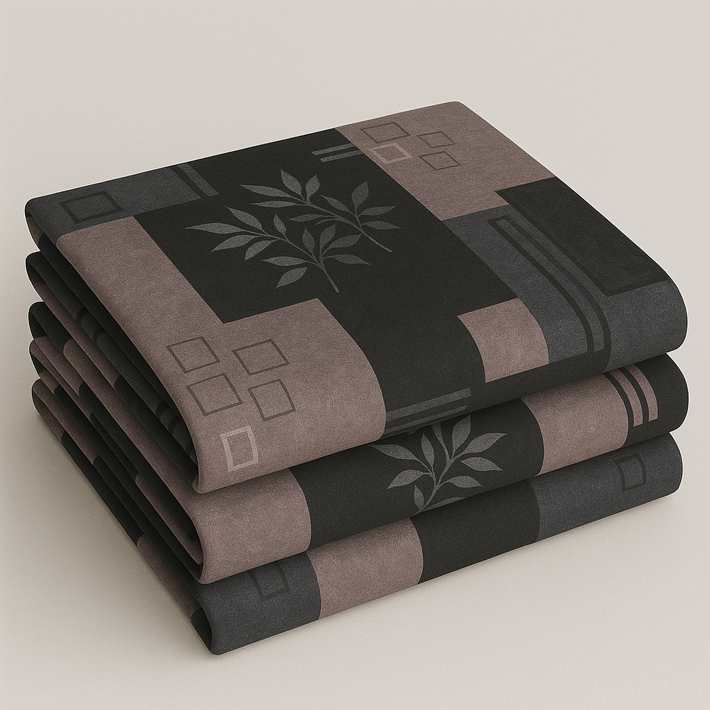 Premium Black & Grey Geometric Cotton Bedsheet Set – Modern Double Bed Sheet with Pillow Covers