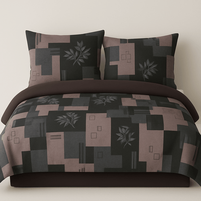 Premium Black & Grey Geometric Cotton Bedsheet Set – Modern Double Bed Sheet with Pillow Covers