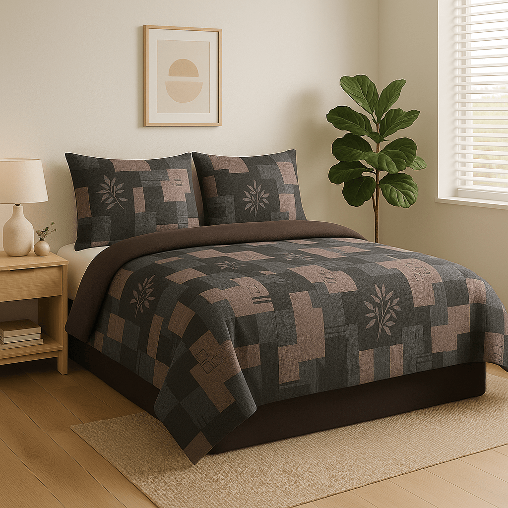 Premium Black & Grey Geometric Cotton Bedsheet Set – Modern Double Bed Sheet with Pillow Covers
