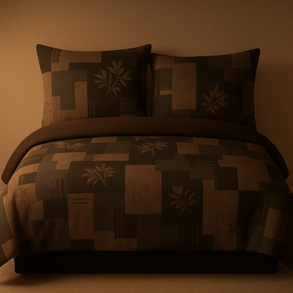 Premium Black & Grey Geometric Cotton Bedsheet Set – Modern Double Bed Sheet with Pillow Covers