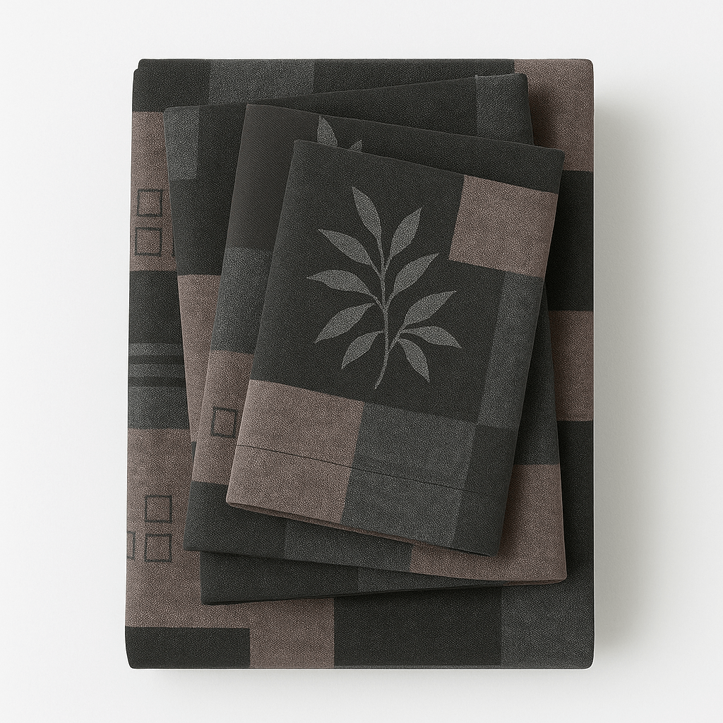 Premium Black & Grey Geometric Cotton Bedsheet Set – Modern Double Bed Sheet with Pillow Covers