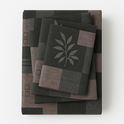 Premium Black & Grey Geometric Cotton Bedsheet Set – Modern Double Bed Sheet with Pillow Covers