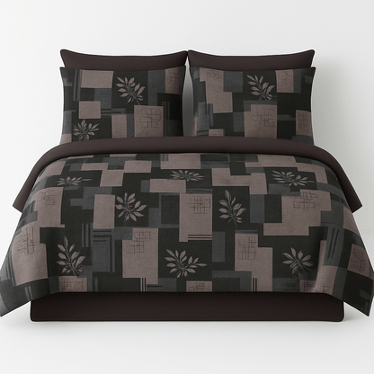 Premium Black & Grey Geometric Cotton Bedsheet Set – Modern Double Bed Sheet with Pillow Covers