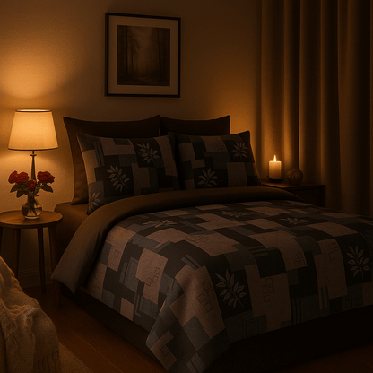 Premium Black & Grey Geometric Cotton Bedsheet Set – Modern Double Bed Sheet with Pillow Covers