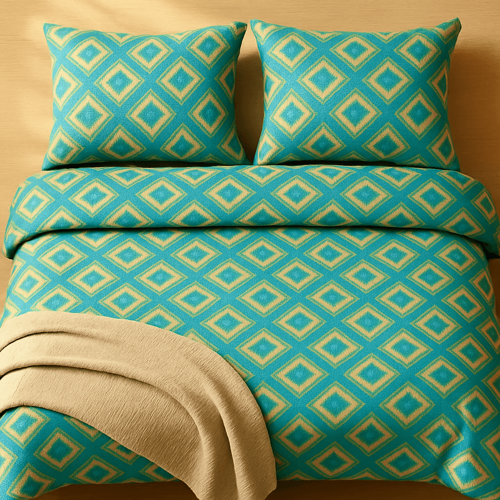 Luxury Aqua Diamond Cotton Bedsheet Set with Pillow Covers – Soft, Breathable & Modern Design