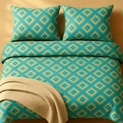 Luxury Aqua Diamond Cotton Bedsheet Set with Pillow Covers – Soft, Breathable & Modern Design