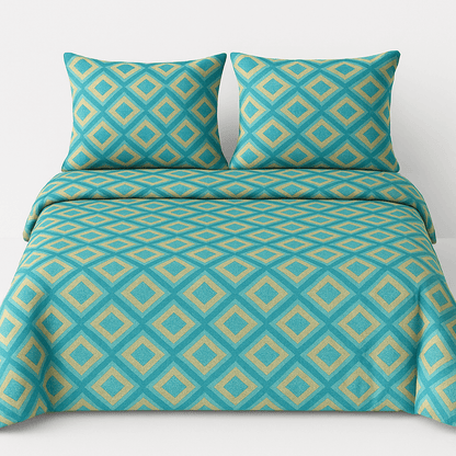 Luxury Aqua Diamond Cotton Bedsheet Set with Pillow Covers – Soft, Breathable & Modern Design