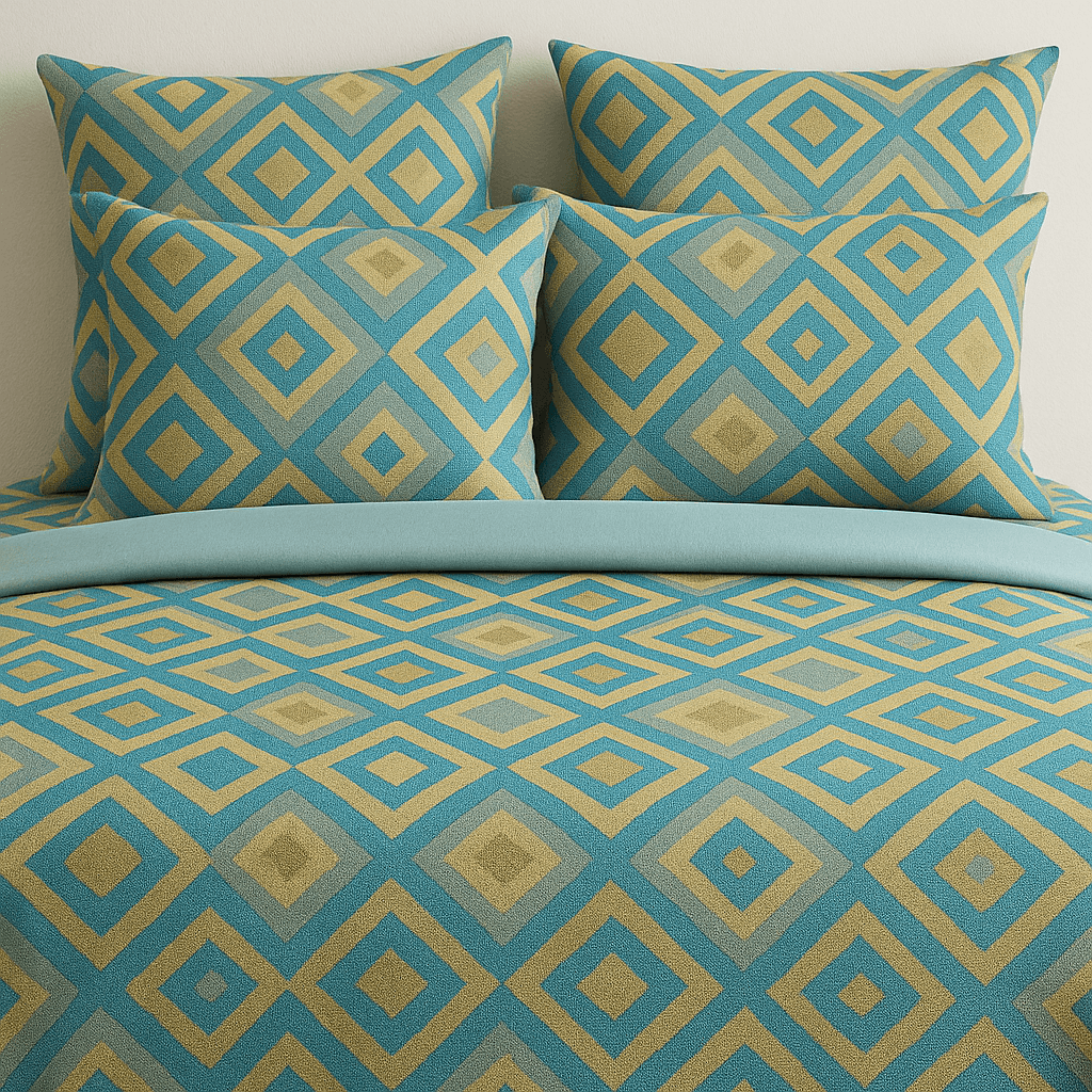 Luxury Aqua Diamond Cotton Bedsheet Set with Pillow Covers – Soft, Breathable & Modern Design