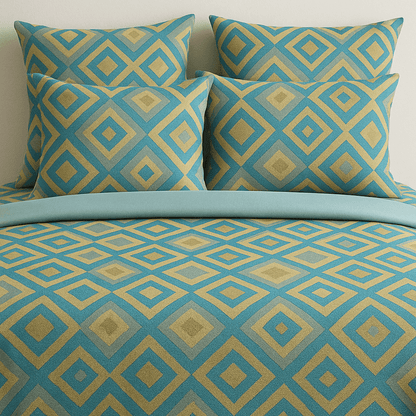 Luxury Aqua Diamond Cotton Bedsheet Set with Pillow Covers – Soft, Breathable & Modern Design