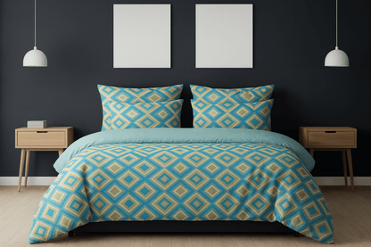 Luxury Aqua Diamond Cotton Bedsheet Set with Pillow Covers – Soft, Breathable & Modern Design