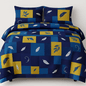 Premium Cotton Double Bedsheet with Pillow Covers – Blue & Yellow Feather Print | Soft, Breathable & Fade-Resistant Fabric