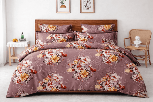 Elegant Purple Floral Bedsheet Set – Soft Cotton Feel with Luxury Pillow Covers