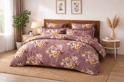 Elegant Purple Floral Bedsheet Set – Soft Cotton Feel with Luxury Pillow Covers