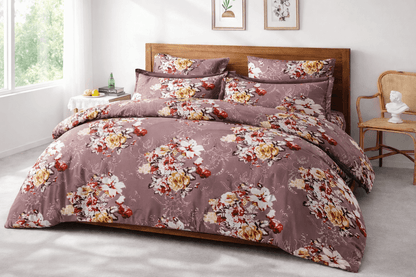 Elegant Purple Floral Bedsheet Set – Soft Cotton Feel with Luxury Pillow Covers