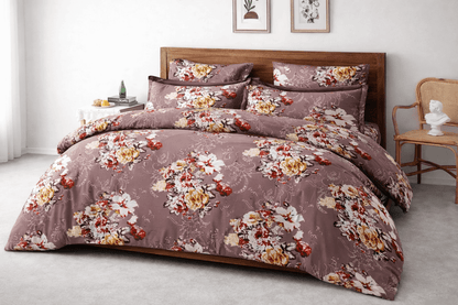 Elegant Purple Floral Bedsheet Set – Soft Cotton Feel with Luxury Pillow Covers